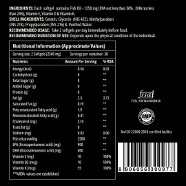 Curegarden Omega-3 Fish Oil Capsules Triple Strength | Fish Oil 2500mg| 60 Softgel Capsules| 900 mg Epa, 600 mg Dha and Vitamin D, E & K |Heart Health| Joint Supplement| Brain Health.