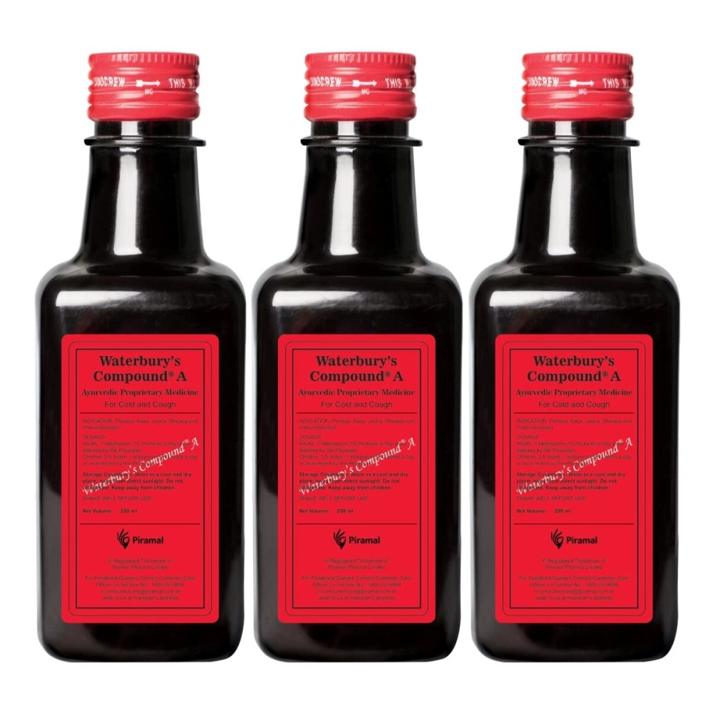 Waterbury\'s Compound A-Provides Quick Relief from Cold & Cough| Ayurvedic Immunity Booster | 250 ml x Pack of 3