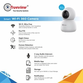 Trueview 3MP Smart CCTV Wi-fi Home Security Camera | 360 View | 2 Way Talk | Cloud Monitor | Motion Detect | Supports SD Card Up to 256 GB | Night Vision | Alexa & Ok Google