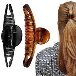 BIRDWARE Big-Size Multi Color Imported Acrylic Material Stone Butterfly Hair Clips For Women (Pack of 2 Pc, Shell/Black Colour, T-Shape) | Hair Clutchers