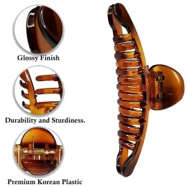 BIRDWARE Big-Size Multi Color Imported Acrylic Material Stone Butterfly Hair Clips For Women (Pack of 2 Pc, Shell/Black Colour, T-Shape) | Hair Clutchers