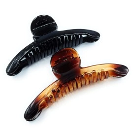 BIRDWARE Big-Size Multi Color Imported Acrylic Material Stone Butterfly Hair Clips For Women (Pack of 2 Pc, Shell/Black Colour, T-Shape) | Hair Clutchers