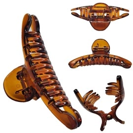 BIRDWARE Big-Size Multi Color Imported Acrylic Material Stone Butterfly Hair Clips For Women (Pack of 2 Pc, Shell/Black Colour, T-Shape) | Hair Clutchers