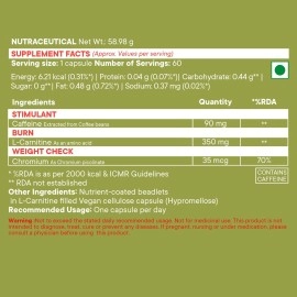 Wellbeing Nutrition Slow | Burn | Caffeine & Chromium in Advanced Liquid L-Carnitine to Convert Fat into Energy | Metabolism, Energy & Endurance, Performance & Recovery (60 Capsules)