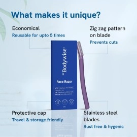 Be Bodywise Reusable Face Razor For Women| Instant & Painless Hair Removal | Suitable For Eyebrow, Upper Lip, Chin | Stainless Steel Blade & Firm Grip | Purple (3 Count (Pack Of 1))