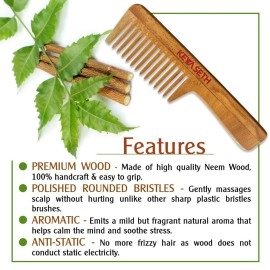 Keya Seth Aromatherapy, Neem Wooden Comb Wide Tooth with Handel All Purpose Large Size Perfect Hair Setter