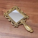 KridayKraft Beautifully Carved Square Shape Gold Plating Metal Hand Mirror for Makeup, Travelling, Salon Mirror & Decorative Antique Item