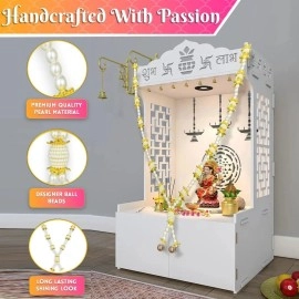 BHAKTI LEHAR - Premium Range Of Pooja Accessories (Size: 22 Inch) Artificial Double Layer Golden White Heavy Pearl Moti Beads Mala Garland for Photo Frames, God Idols and Loved Ones