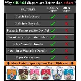 kids need side Leakage Proof cloth diapers for babies 0 to 3 years combo high absorbent 1 reusable diaper 1 insert pack (5-18kg) washable diapers adjustable free size pocket liners cover B3