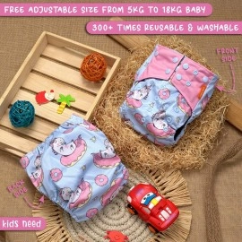 kids need side Leakage Proof cloth diapers for babies 0 to 3 years combo high absorbent 1 reusable diaper 1 insert pack (5-18kg) washable diapers adjustable free size pocket liners cover B3