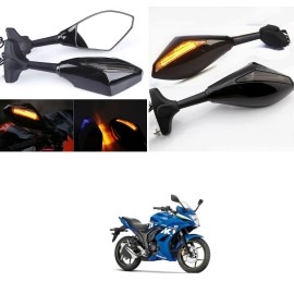 PRIKNIK Rear View Mirrors With Led Turn Signal Arrow Design Amber Back Light and Mirror Arrow Light Compatible With S-uzuki Gixxer SF
