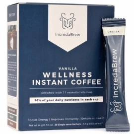 IncredaBrew Vanilla Wellness Instant Coffee Powder - 20 Cups, Vitamin Rich Vanilla Coffee | Flavoured Coffee For Hot/Cold Coffee, Milk/Black Coffee | 20 X 2.2G Instant Coffee Sachets,44 Gm