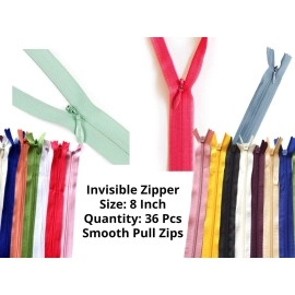 Artonezt 8Inch (21cm) Premium Invisible Zipper Concealed Nylon Zips for Garments, Pants, Bags, Palazzo, Dresses, Frocks, Gowns, Ladies Suits (Multicolor) Set of 36 Zips