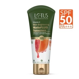 Lotus Botanicals Vitamin C Skin Brightening MatteFluid Sunscreen | SPF 50 | PA+++ | 100x Vitamin C | Protects from Sun, UV Rays | Brightens Skin | No White Cast|Water Resistant|No Preservatives75g