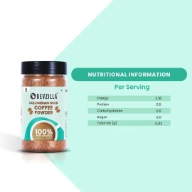 Bevzilla Instant Coffee Powder Colombian Gold - 75 Grams | 100 % Premium Arabica Beans | Hot & Cold Coffee | Makes 40 Cups | Strong Coffee | Flavoured Coffee