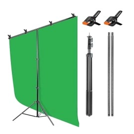 Boosty Green Screen Backdrop 6x9 ft with Stand - 6x9FT Photography Backdrop with 1PC 6.5FT T-Shape Backdrop Stands, 2PCs Spring Clamps