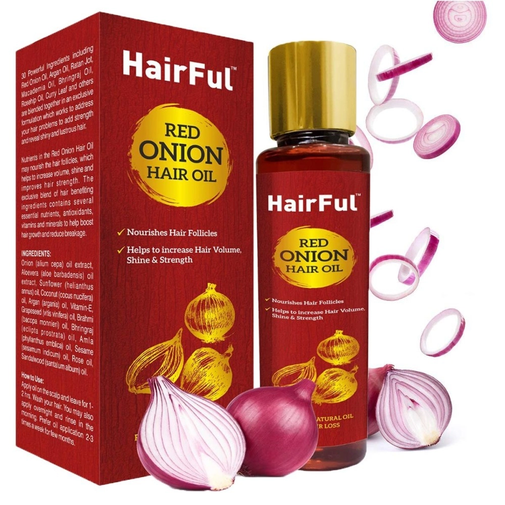 HairFul Red Onion Hair Oil Help to Increase Hair Volume Shine & Strength Pack of 3 (360 ML)