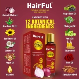 HairFul Red Onion Hair Oil Help to Increase Hair Volume Shine & Strength Pack of 3 (360 ML)