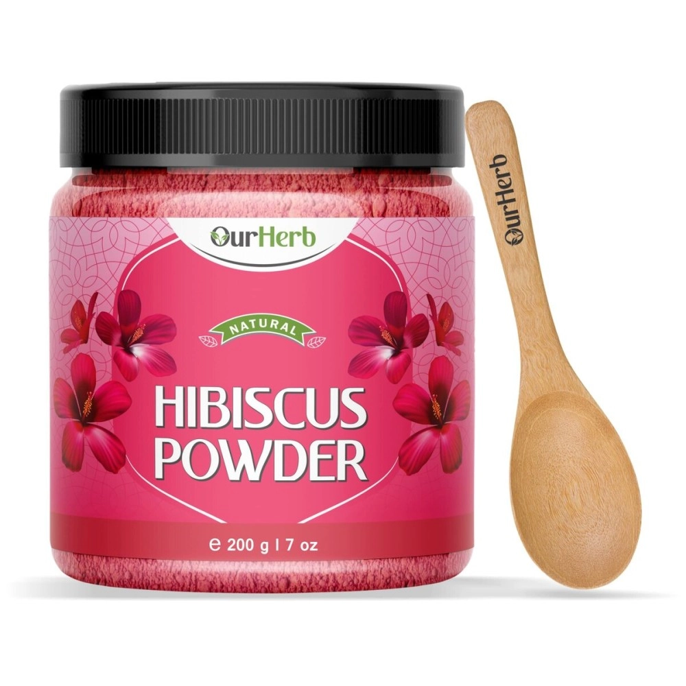 OurHerb  Organic Hibiscus Flower Powder for Face Pack and Hair Mask, Natural Pure Hibiscus Rosa-Sinensis Hair & Skin Care, Gudhal Ka Phool Powder For Dull Hair & Dry Scalp -200g