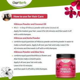 OurHerb  Organic Hibiscus Flower Powder for Face Pack and Hair Mask, Natural Pure Hibiscus Rosa-Sinensis Hair & Skin Care, Gudhal Ka Phool Powder For Dull Hair & Dry Scalp -200g