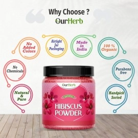 OurHerb  Organic Hibiscus Flower Powder for Face Pack and Hair Mask, Natural Pure Hibiscus Rosa-Sinensis Hair & Skin Care, Gudhal Ka Phool Powder For Dull Hair & Dry Scalp -200g