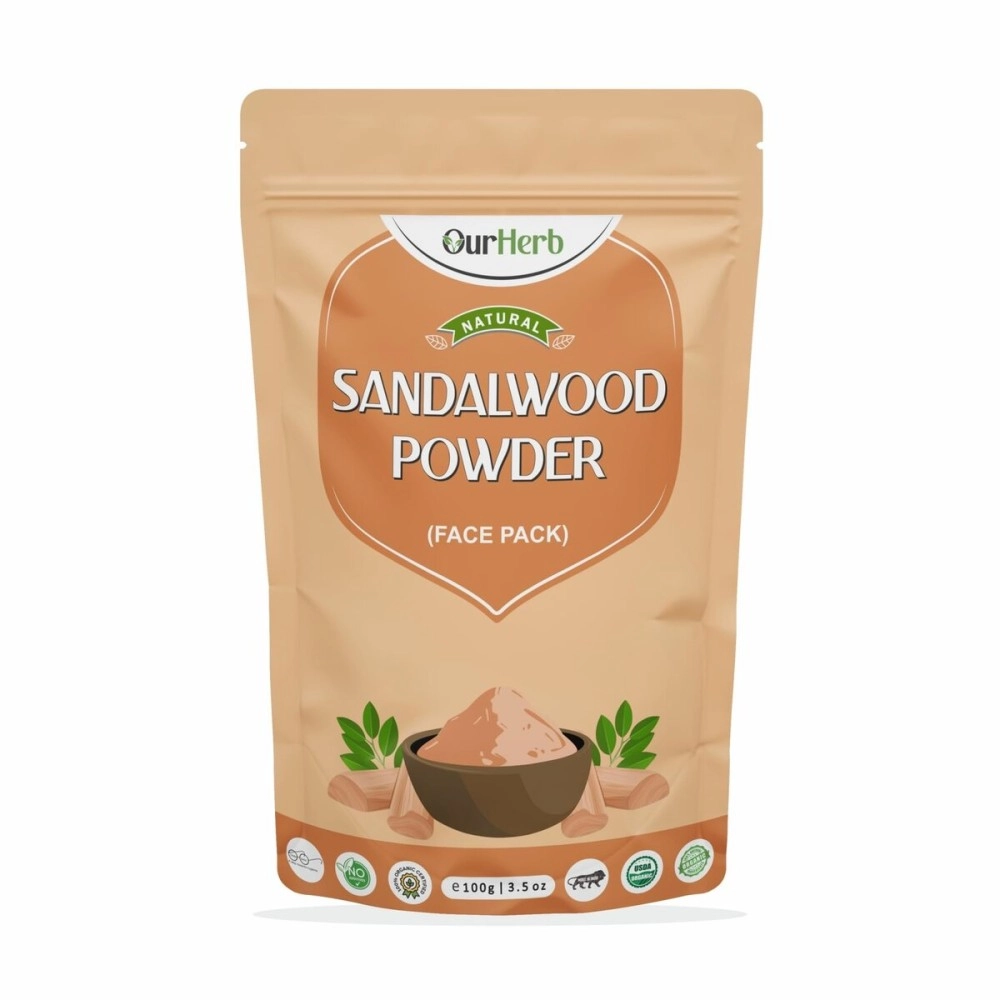 OurHerb Sandalwood Powder Face Pack for Glowing Skin & Tan Removal - Pure, Natural, and Effective Facial Care with Santalum Album Chandan Powder - 100g | 3.5 Oz