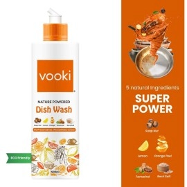 Vooki Nature Powered Natural Dishwash Liquid Gel, No Preservatives, No Synthetic Colors - 1 Ltr (500-Ml,Each,Pack of 2)