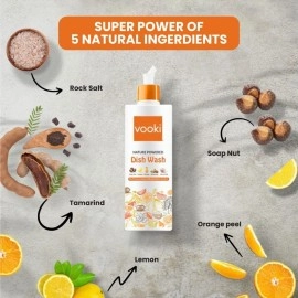 Vooki Nature Powered Natural Dishwash Liquid Gel, No Preservatives, No Synthetic Colors - 1 Ltr (500-Ml,Each,Pack of 2)