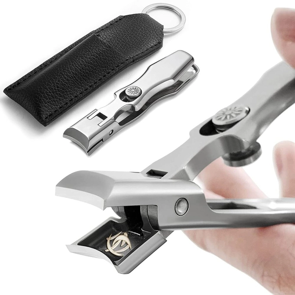 MAYCREATE Nail Clippers For Men Stainless Steel Nail Cutter with Leather Cover Toenail Clippers for Thick Nails, Professional Nail Cutter