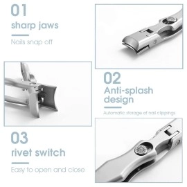 MAYCREATE Nail Clippers For Men Stainless Steel Nail Cutter with Leather Cover Toenail Clippers for Thick Nails, Professional Nail Cutter