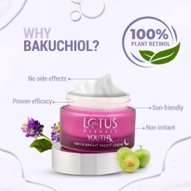 Lotus Herbals YouthRx Firm & Bright Night Cream | Bakuchiol Retinol & Vitamin C | Anti Ageing & Brightening | 50g