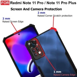 CEDO Redmi Note 11 Pro / 11 Pro+ Plus (5G) Back Case Cover | Camera Protection Shockproof Bumper-Edge | Acrylic Crystal Clear 360 Degree Protection TPU+PC | Transparent Eagle Back Case Cover (Black)