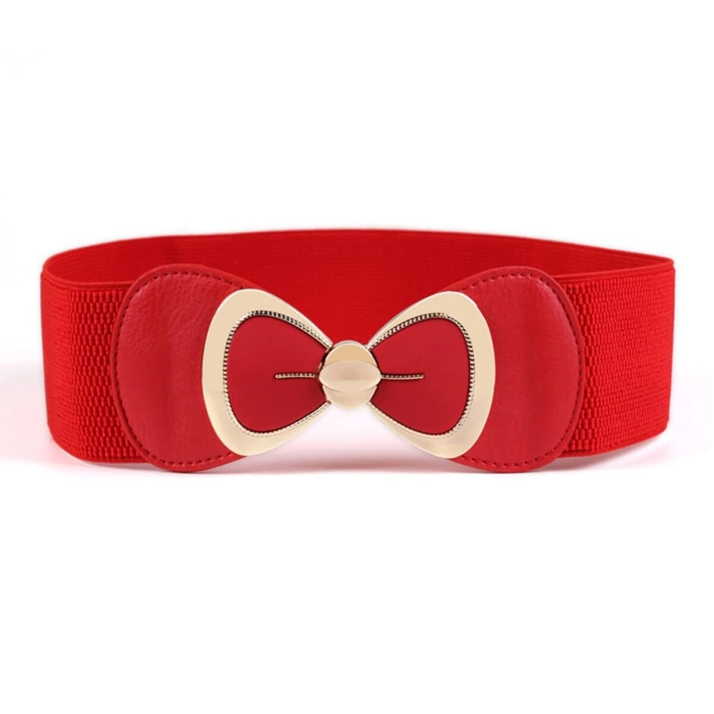 Zibuyu Women Waist Belt for Dresses Stylish Belt for Girls Bowknot Wide Interlocking Buckle Elastic Stretchy Hip Belts for Women & Girl (Red), Red, Free Size