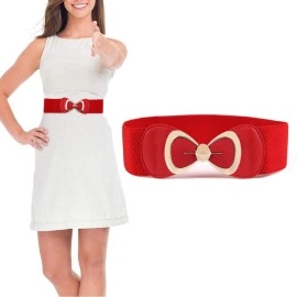 Zibuyu Women Waist Belt for Dresses Stylish Belt for Girls Bowknot Wide Interlocking Buckle Elastic Stretchy Hip Belts for Women & Girl (Red), Red, Free Size