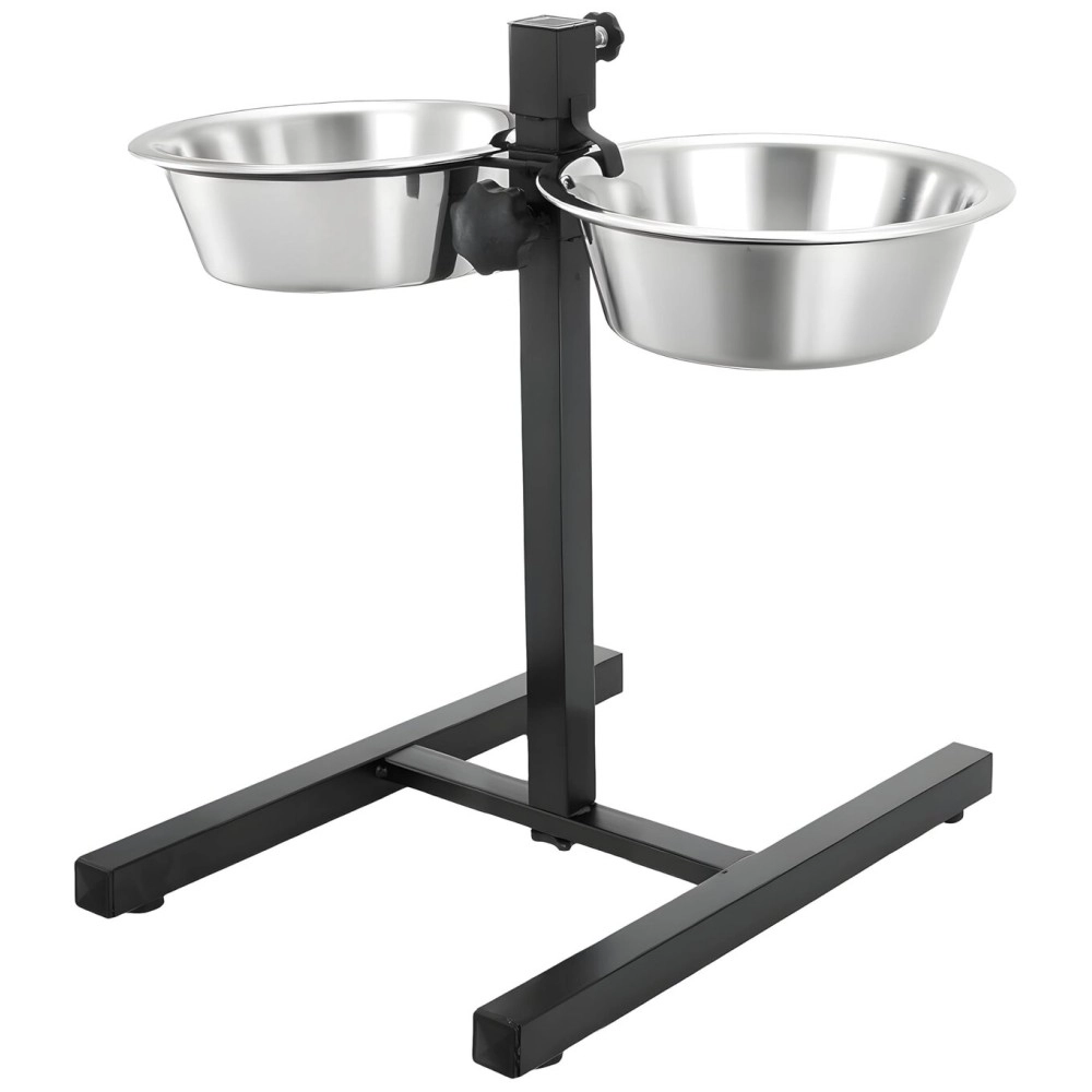 MidWest Homes for Pets Midwest Adjustable Elevated Pet Feeder Raised Dog Food Bowl,Water Bowls,Dog Feeding Station H-Base Double Bowl Stand Two Stainless Steel Removable Bowls 2 X 1600 Ml,6 Cm,10 Cm