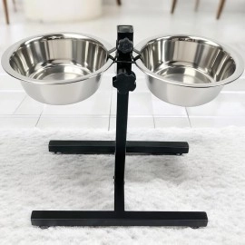 MidWest Homes for Pets Midwest Adjustable Elevated Pet Feeder Raised Dog Food Bowl,Water Bowls,Dog Feeding Station H-Base Double Bowl Stand Two Stainless Steel Removable Bowls 2 X 1600 Ml,6 Cm,10 Cm