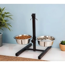 MidWest Homes for Pets Midwest Adjustable Elevated Pet Feeder Raised Dog Food Bowl,Water Bowls,Dog Feeding Station H-Base Double Bowl Stand Two Stainless Steel Removable Bowls 2 X 1600 Ml,6 Cm,10 Cm