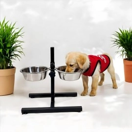 MidWest Homes for Pets Midwest Adjustable Elevated Pet Feeder Raised Dog Food Bowl,Water Bowls,Dog Feeding Station H-Base Double Bowl Stand Two Stainless Steel Removable Bowls 2 X 1600 Ml,6 Cm,10 Cm