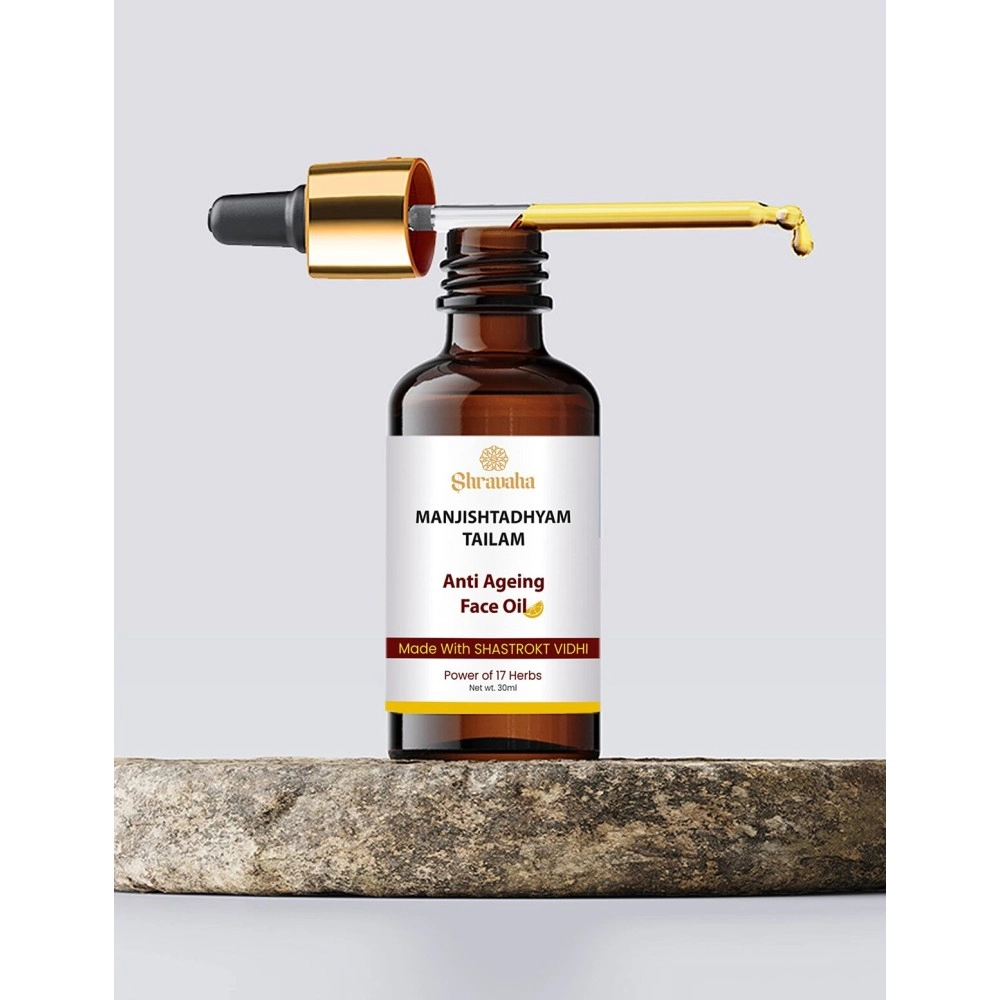 Shravaha - Manjishtadhyam Tailam | Anti-Ageing, Skin Repair & Brightening Face Oil | Made with Shastrokt Vidhi & 8 Ayurvedic Herbs (Pack of 1)