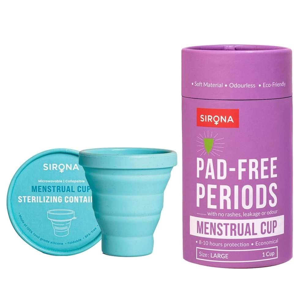 Sirona collapsible silicone cup foldable sterilizing container cup for menstrual cup - 1 unit with reusable menstrual cup - large (pack of 1) | kills 99% of germs | menstrual cup sterilizer