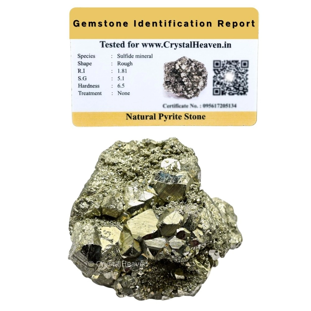 Crystal Heaven Pyrite Stone Original Cluster - Certified, 1.5 to 2.5 Inches, 40-80 Grams, Brass-Yellow, Natural, SI1-SI2 Clarity, Enhances Willpower & Luck