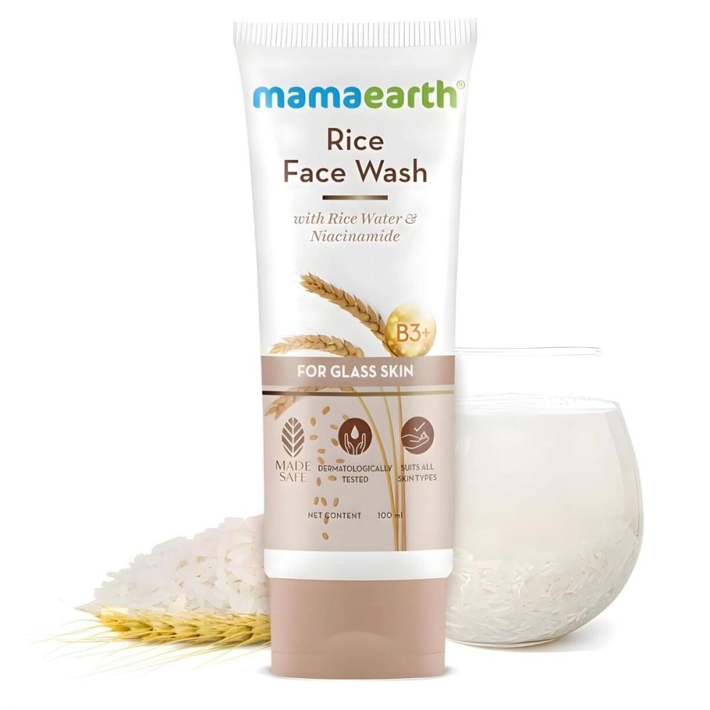 Mamaearth Rice Face Wash with Rice Water & Niacinamide for Glass Skin | Gently Cleanses, Hydrates & Brightens | Reduces Dark Spots & Blemishes | Suitable for All Skin Types | Paraben Free, 100ml