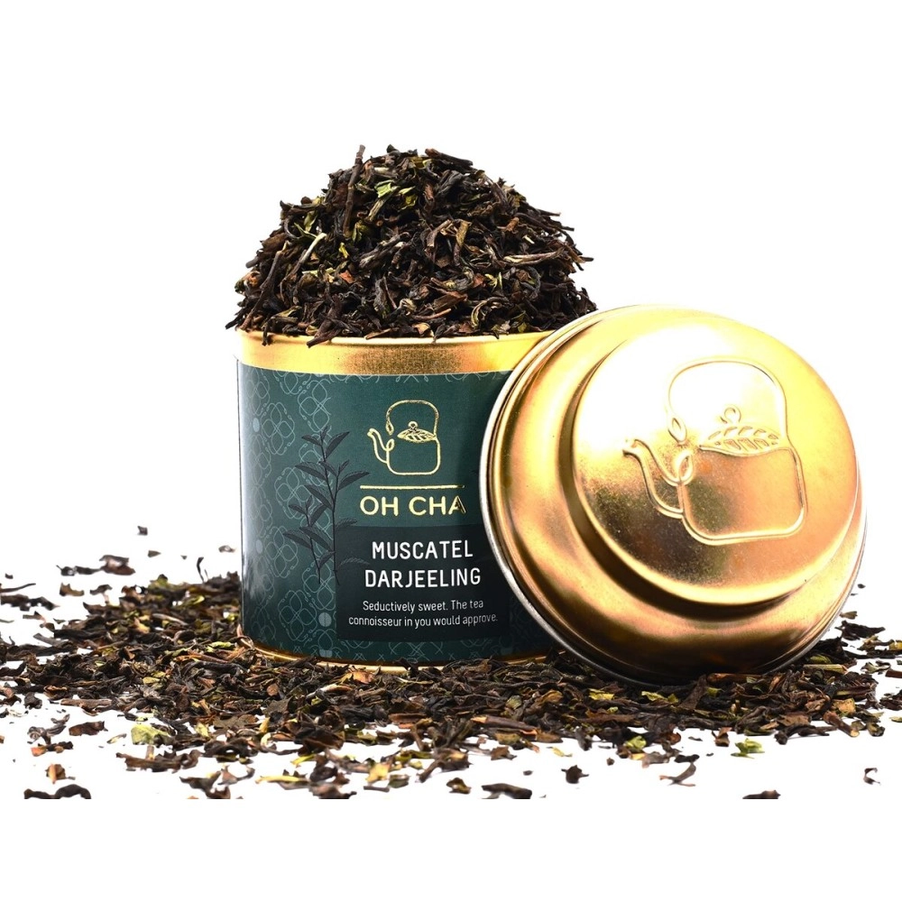 OH CHA - Muscatel Darjeeling Tea|Premium Single Estate 100% Whole Leaf Black Tea|Seductively Sweet Muscatel Flavor|Pure Unblended Darjeeling Long Leaf Tea|35Gram Tin Caddy - Loose Leaves