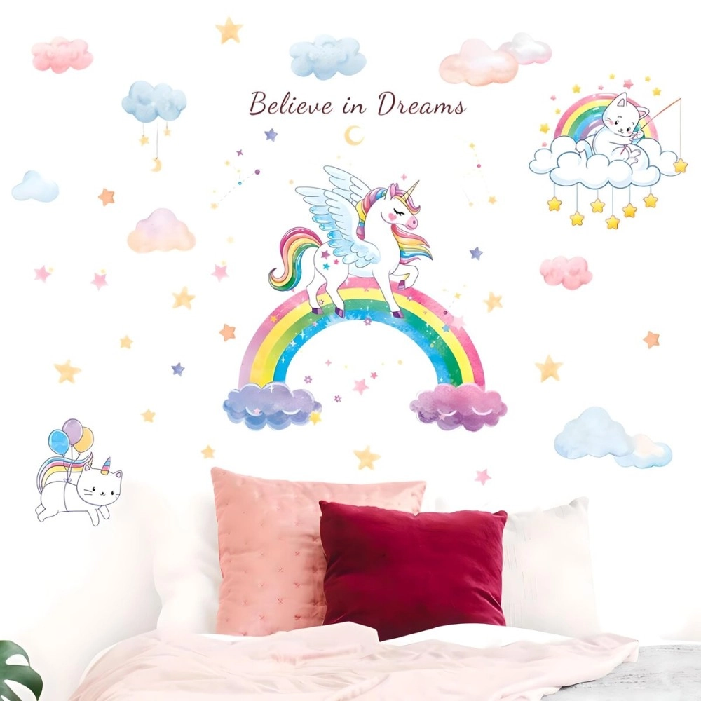 JAAMSO ROYALS Creative Unicorn Rainbow Design Vinyl Self Adhesive Peel and Stick, Room Decor, Hall Decor, Kids Room Decor, Living Room Decor, Baby\'s Bedroom Dcor Wall Stickers (60 CM X 90 CM)