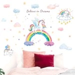 JAAMSO ROYALS Creative Unicorn Rainbow Design Vinyl Self Adhesive Peel and Stick, Room Decor, Hall Decor, Kids Room Decor, Living Room Decor, Baby\'s Bedroom Dcor Wall Stickers (60 CM X 90 CM)