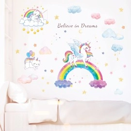 JAAMSO ROYALS Creative Unicorn Rainbow Design Vinyl Self Adhesive Peel and Stick, Room Decor, Hall Decor, Kids Room Decor, Living Room Decor, Baby\'s Bedroom Dcor Wall Stickers (60 CM X 90 CM)