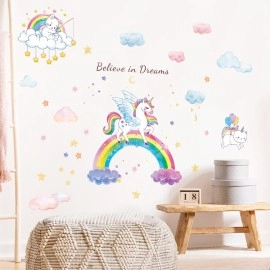 JAAMSO ROYALS Creative Unicorn Rainbow Design Vinyl Self Adhesive Peel and Stick, Room Decor, Hall Decor, Kids Room Decor, Living Room Decor, Baby\'s Bedroom Dcor Wall Stickers (60 CM X 90 CM)