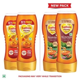 Saffola Honey, 100% Pure NMR tested Honey, Squeezy Pack, 2 x 350g (Buy 1 Get 1)