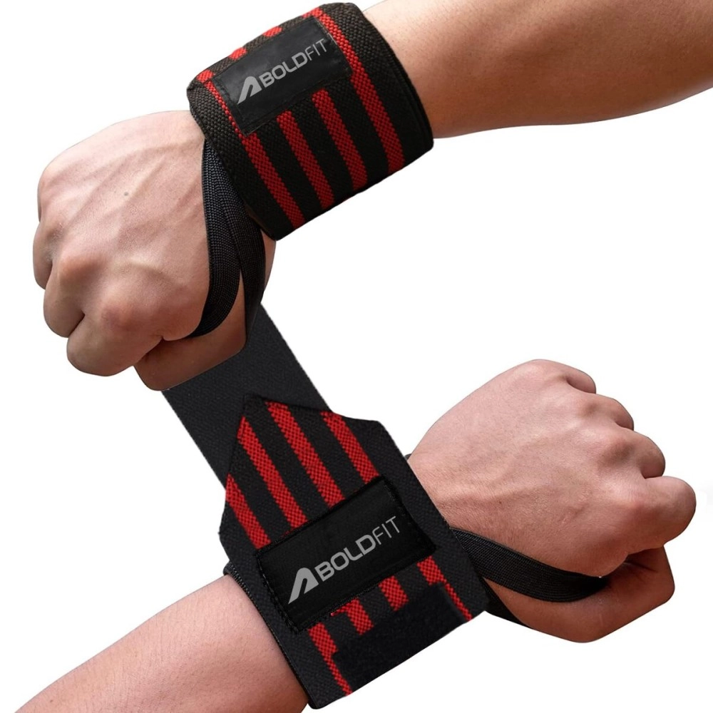 Boldfit Wrist Supporter for Gym Wrist Band for Men Gym & Women with Thumb Loop Straps - Wrist Wrap Gym Accessories for Men Hand Grip & Wrist Support Sports Straps for Gym, Weightlifting - (Red)