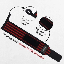 Boldfit Wrist Supporter for Gym Wrist Band for Men Gym & Women with Thumb Loop Straps - Wrist Wrap Gym Accessories for Men Hand Grip & Wrist Support Sports Straps for Gym, Weightlifting - (Red)